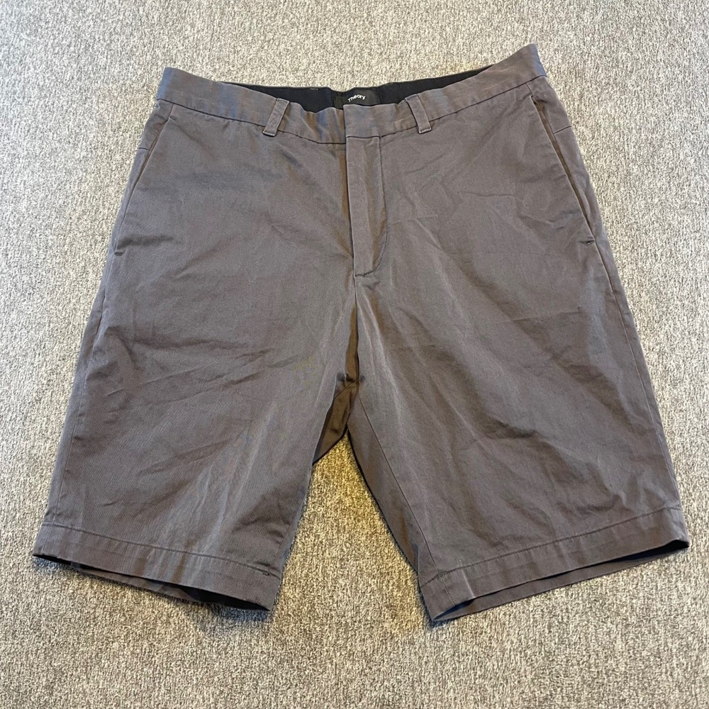 Theory‎ Beck Solid Twill Shorts Modern Casual Flat Front Gray Size 30